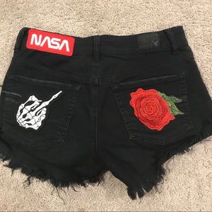 American eagle black patches jean shorts